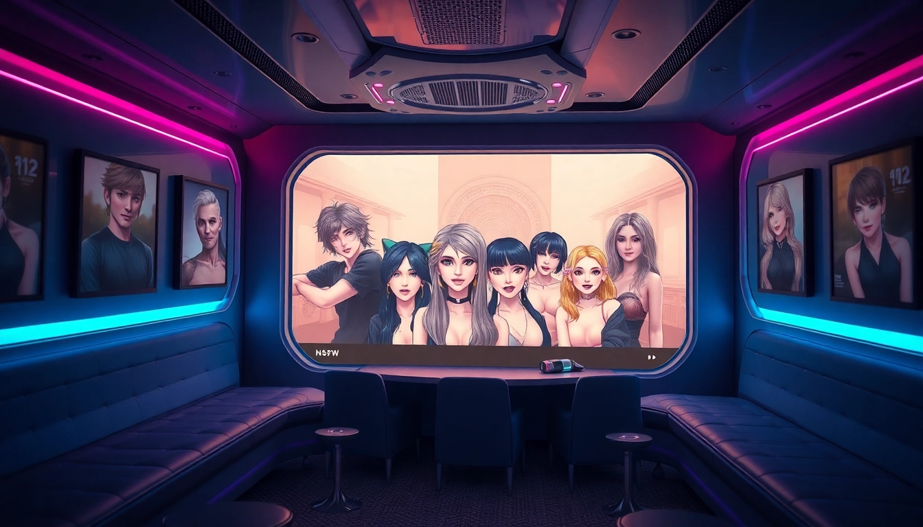 Engaging NSFW character avatars in a futuristic interactive AI space.