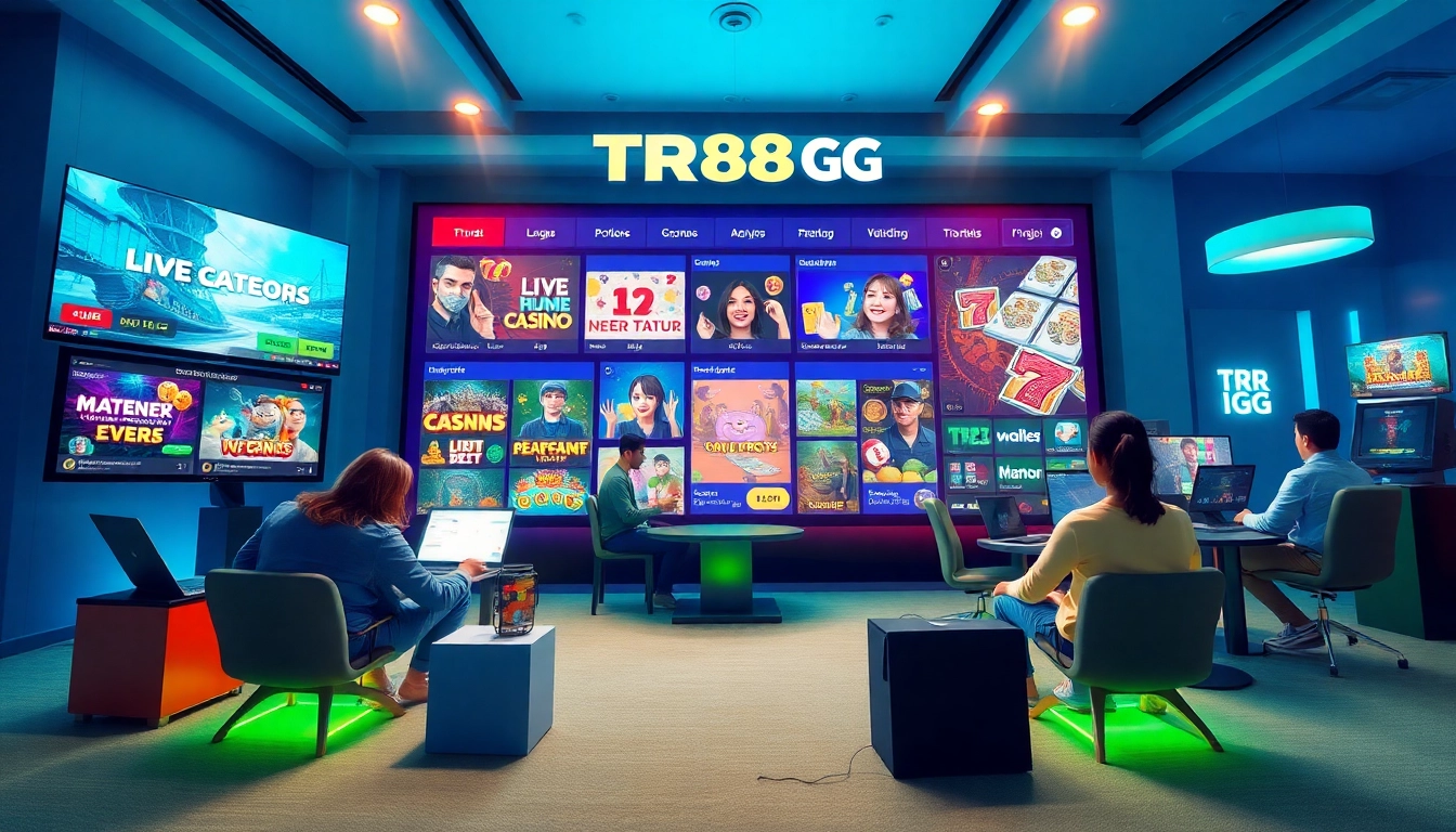 TR88 GG online gaming platform showcasing diverse games and vibrant interface.