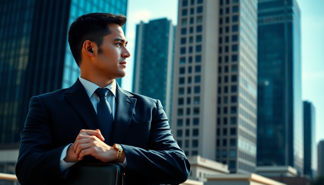 Hire a personal bodyguard showcasing professionalism while monitoring surroundings in a busy urban landscape.
