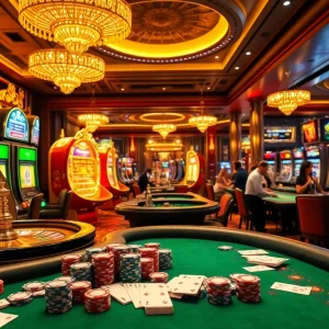 Experience the excitement of vvjl6 com with vibrant casino tables, chips, and players immersed in gameplay.