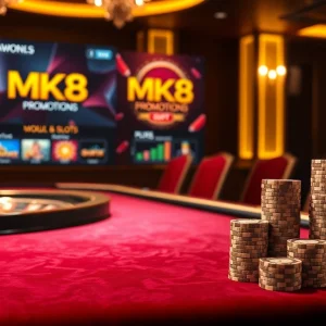 Exciting MK8 casino scene with a luxurious roulette table and vibrant poker chips.
