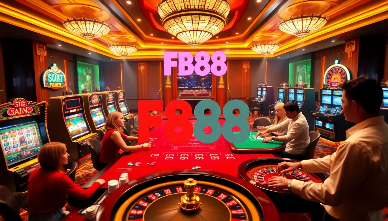 Engaging gaming table scene showcasing fb88 casino excitement with players actively participating in card games.