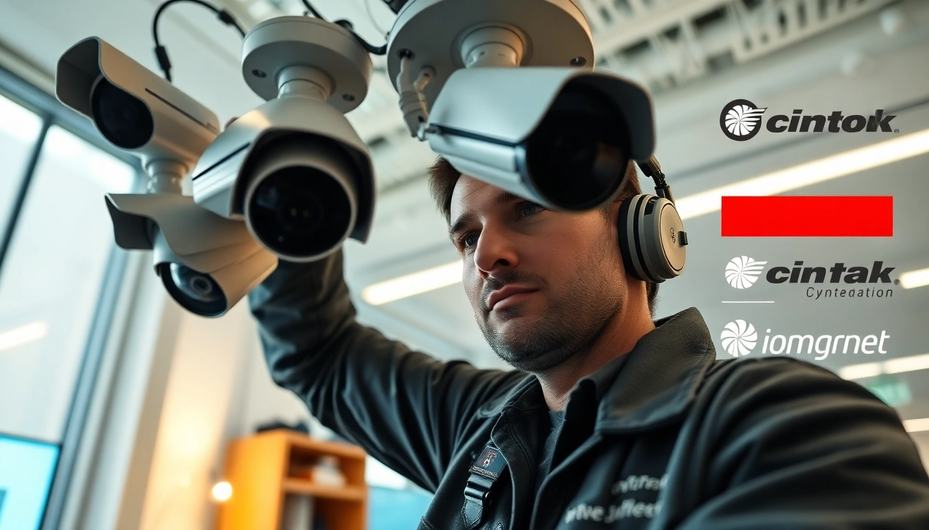 Soporte técnico en cámaras de seguridad, instalación realizada por un técnico calificado en un entorno de oficina moderno.