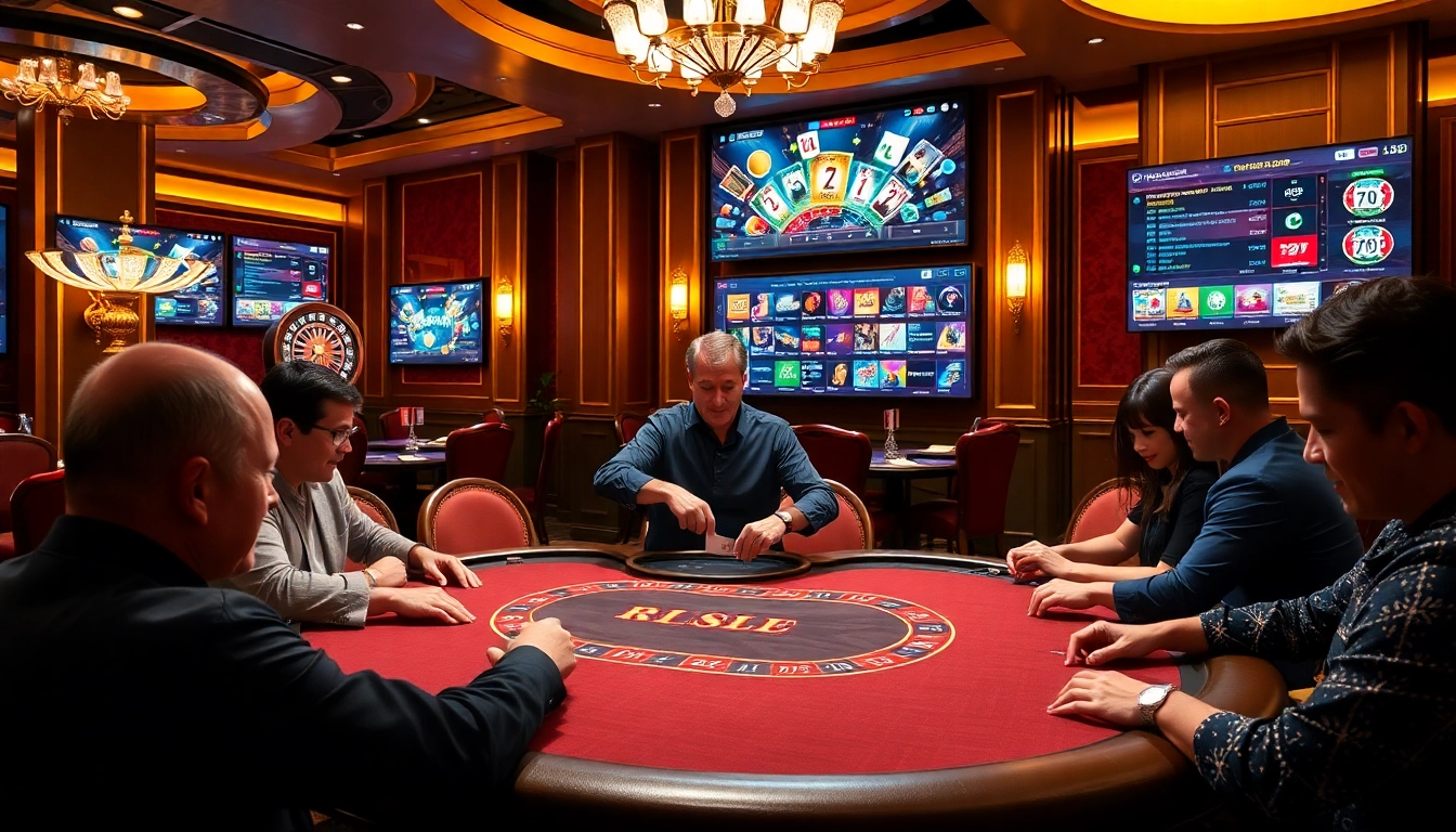 Experience thrilling poker action at https://www.ok8386a.org/ with players and cards in a luxurious casino setting.