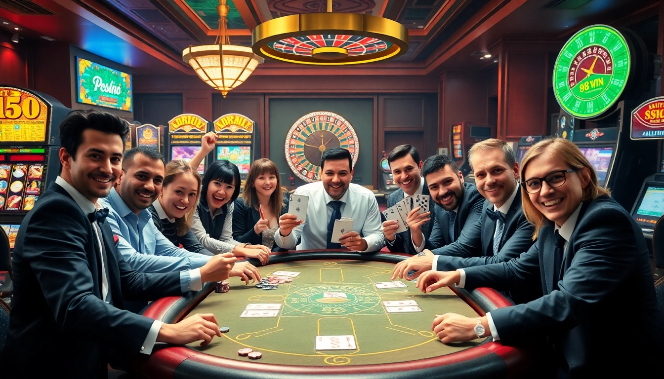 An exciting poker game scene at 98win casino, featuring players focused on winning cards and chips.