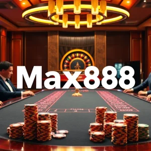 Active players engaged at a luxurious Max88 poker table, surrounded by vibrant casino games.