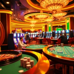 Bet with confidence at GG88 in a luxurious casino scene showcasing gaming tables and slot machines.