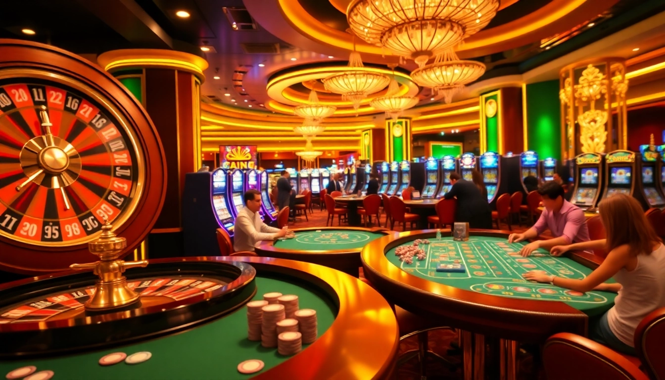 Bet with confidence at GG88 in a luxurious casino scene showcasing gaming tables and slot machines.