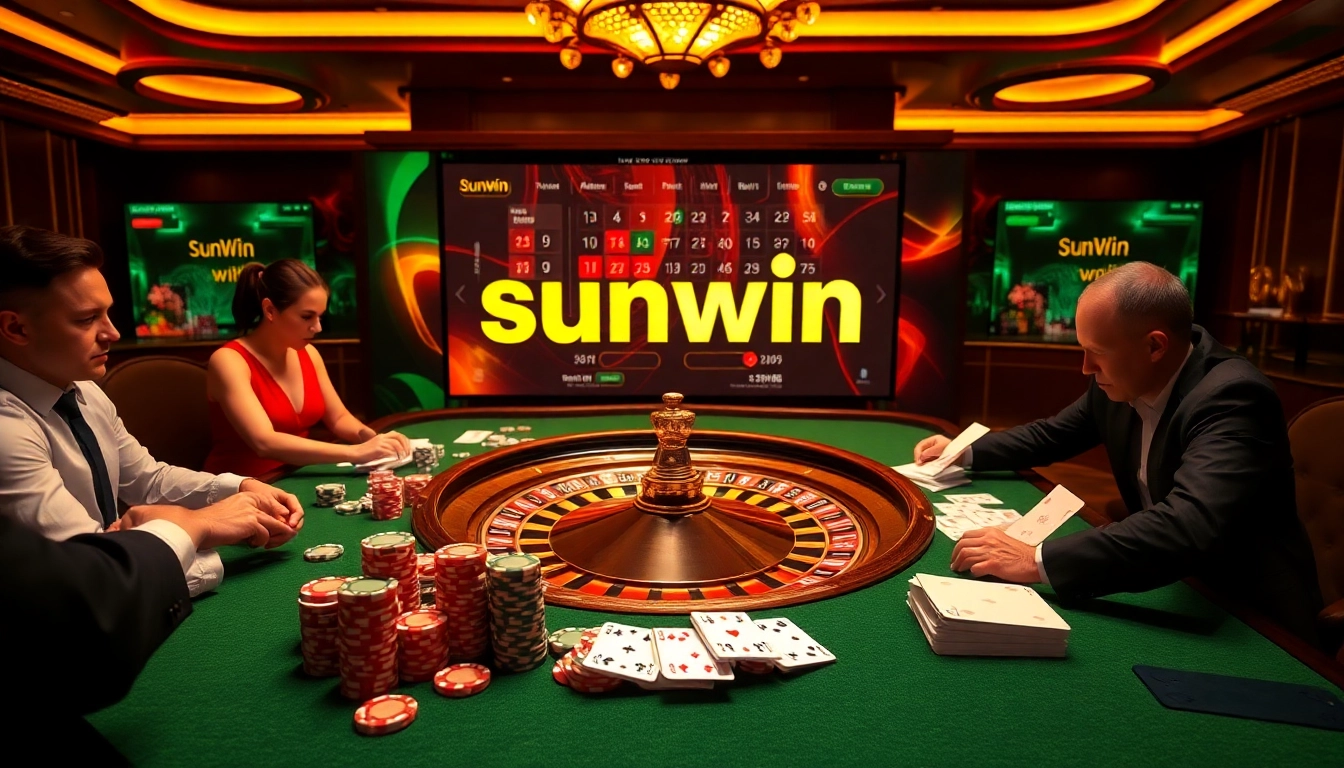 Experience thrilling gameplay with sunwin at an extravagant casino table filled with poker chips and cards.