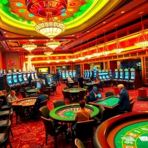 S8 players enjoying thrilling casino games at an opulent gaming floor.