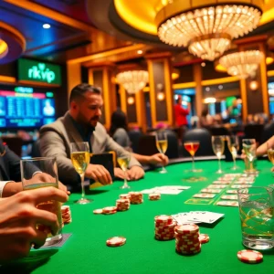 Players enjoying poker at rich casino table, highlighting 'rik vip' gaming excitement.