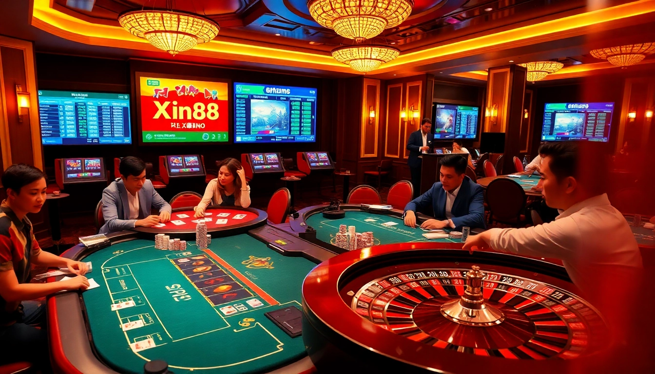 Experience the thrill of Xin88 with an exciting online casino scene featuring betting tables and vibrant gameplay.