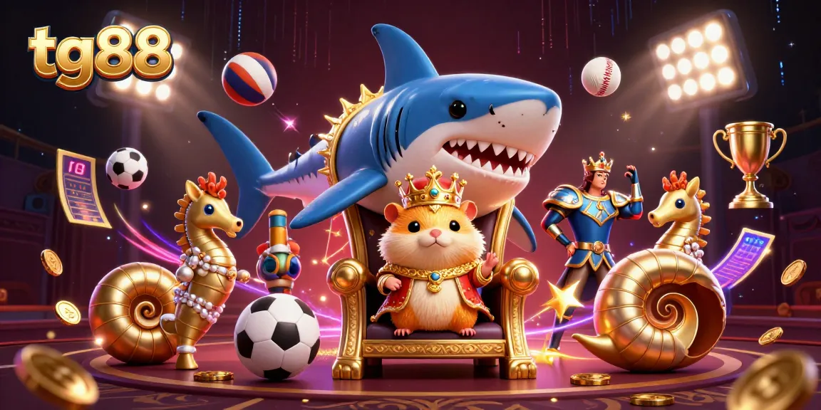 Bet on tg88 with a vibrant scene showcasing a golden hamster king presiding over dynamic sports bets.