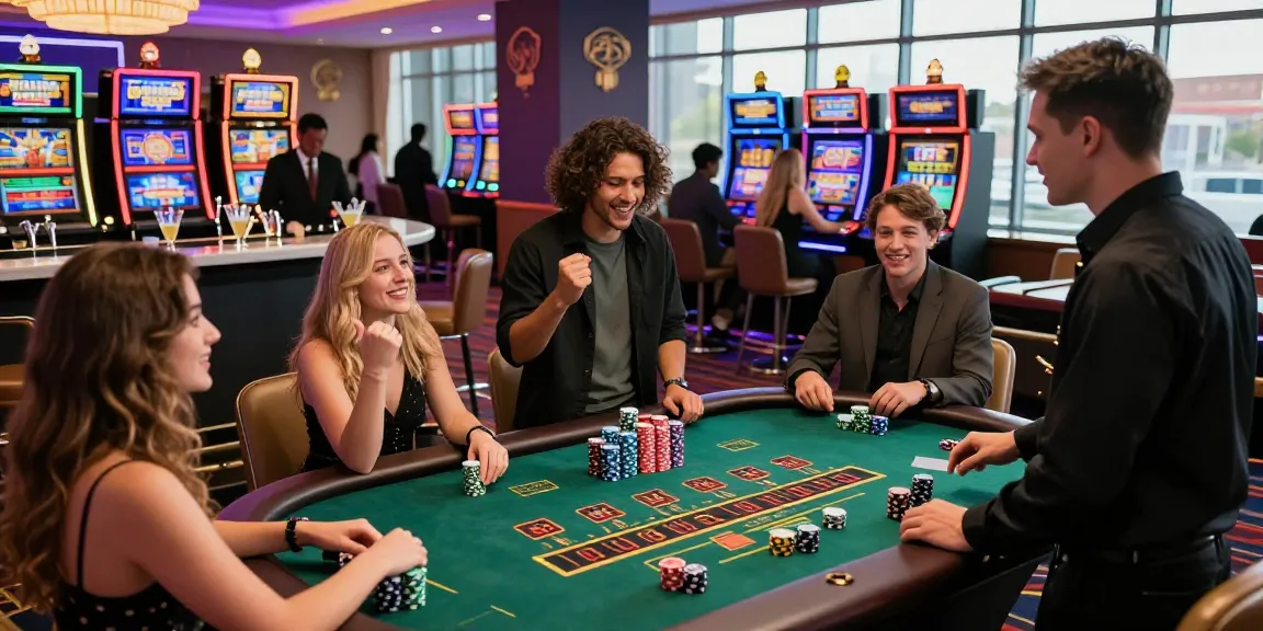 Exciting gaming experience at a credit card casino, showcasing diverse players around a blackjack table, enhanced with vibrant atmosphere from https://ieee.org.uk.
